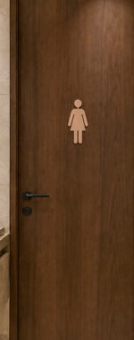 DUROSIGN WASHROOM SIGN FOR WOMEN - STAINLESS STEEL ROSE GOLD HIGH GLOSS FINISH CUTOUT WITH  ACRYLIC BACKING