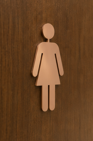 DUROSIGN WASHROOM SIGN FOR WOMEN - STAINLESS STEEL ROSE GOLD HIGH GLOSS FINISH CUTOUT WITH  ACRYLIC BACKING