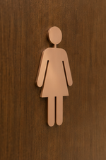DUROSIGN WASHROOM SIGN FOR WOMEN - STAINLESS STEEL ROSE GOLD HIGH GLOSS FINISH CUTOUT WITH  ACRYLIC BACKING
